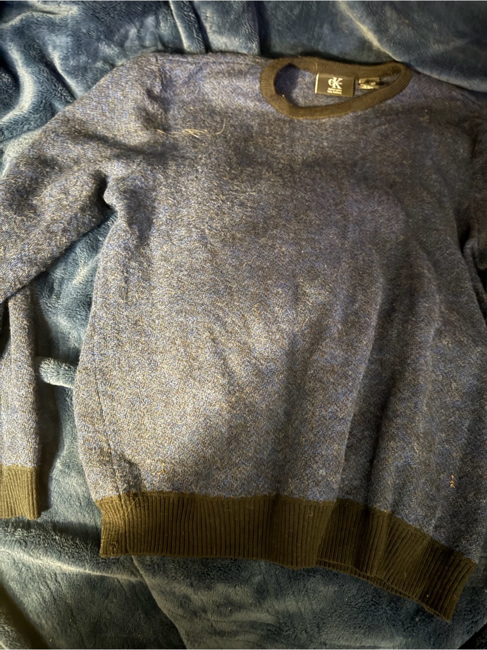 Calvin Klein Blue Crewneck Sweater with Olive Trim